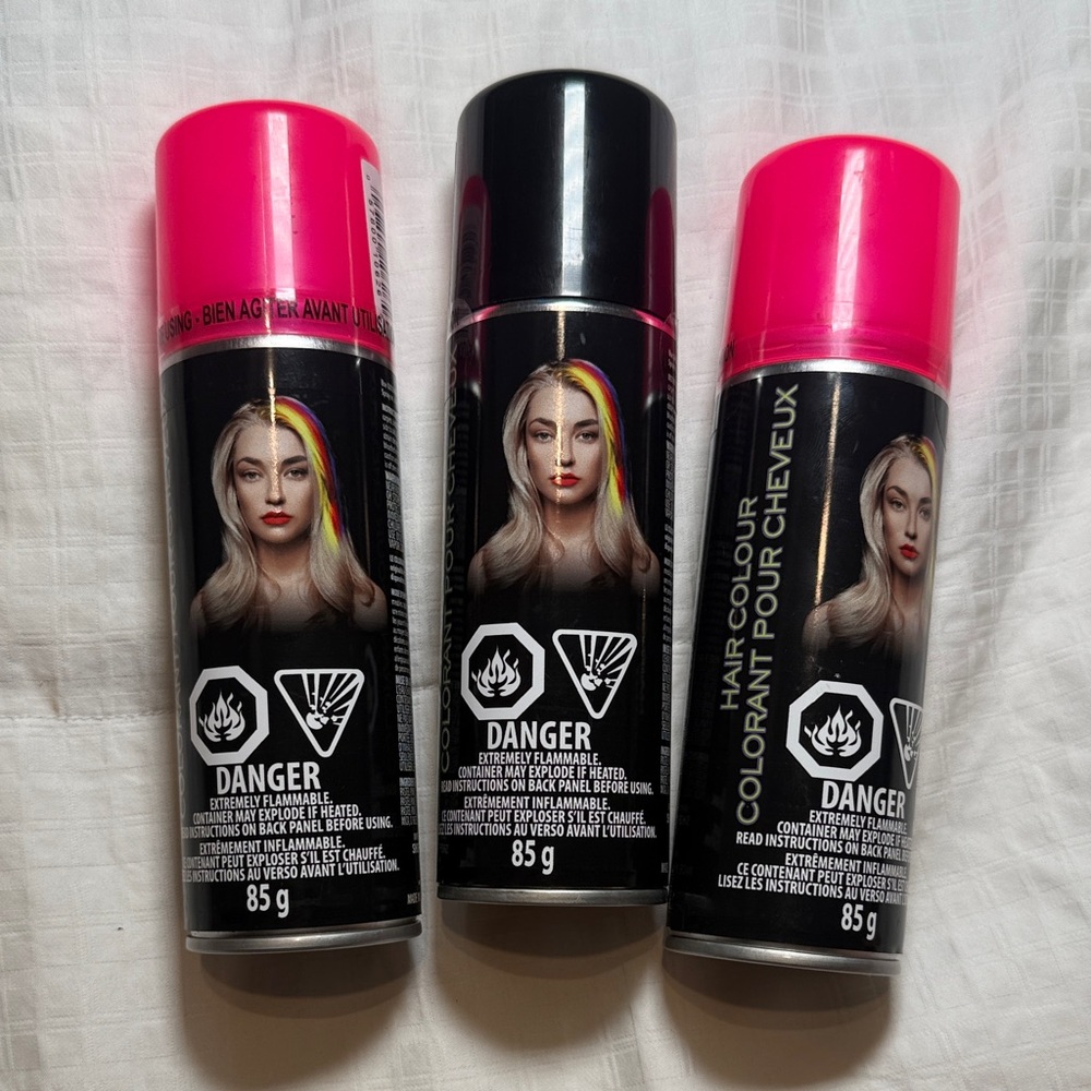 Pink and black hair color spray for halloween 3 pack